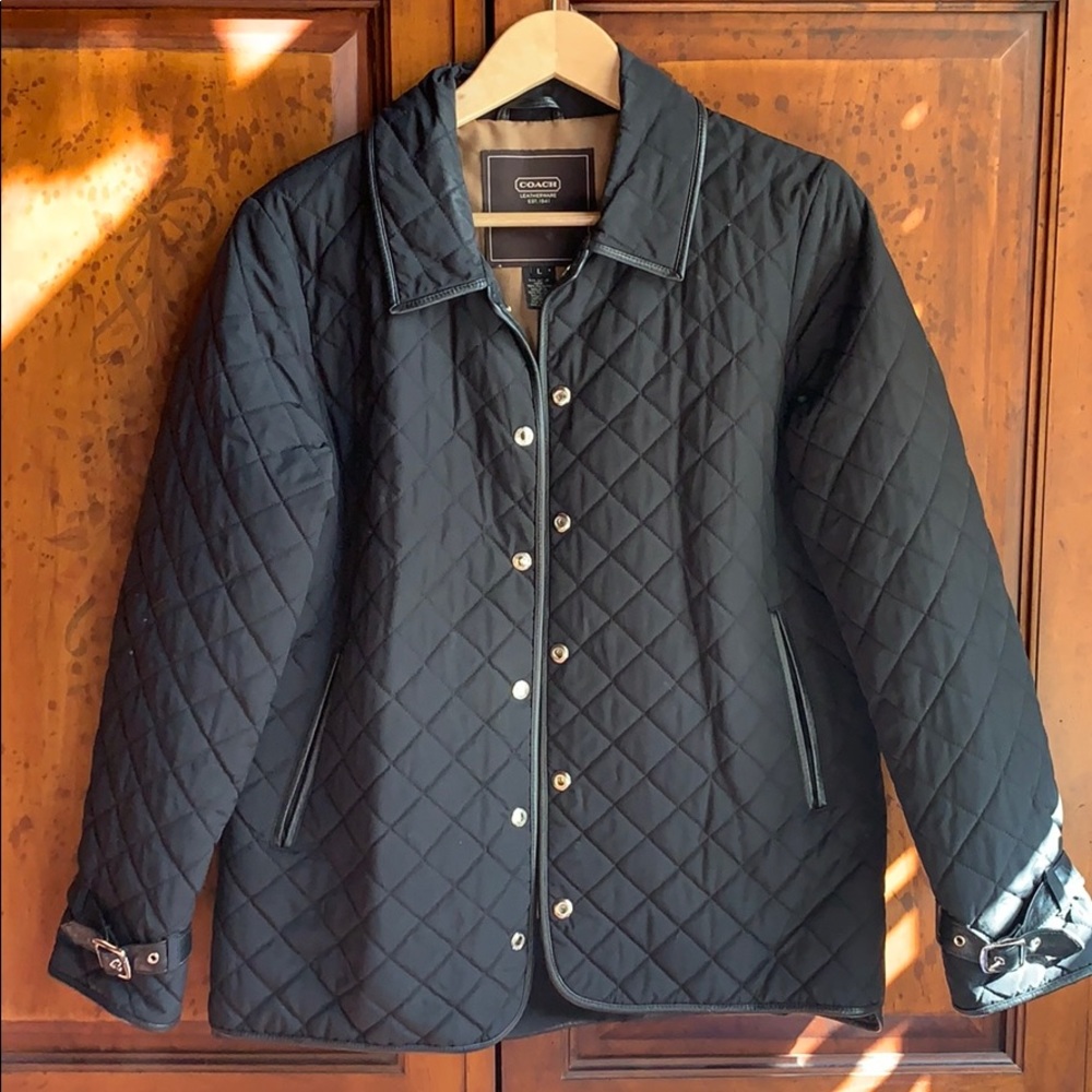 Coach Leather Trim Quilted Jacket